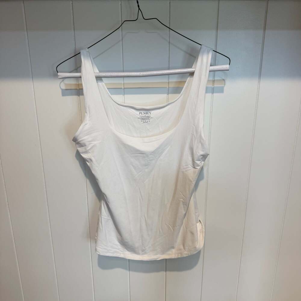 Pumiey Women's White Scoop Neck Tank Top Size M